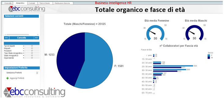 BI HR Analisi differenza di genere Maschi Femmine totale organico ridotto