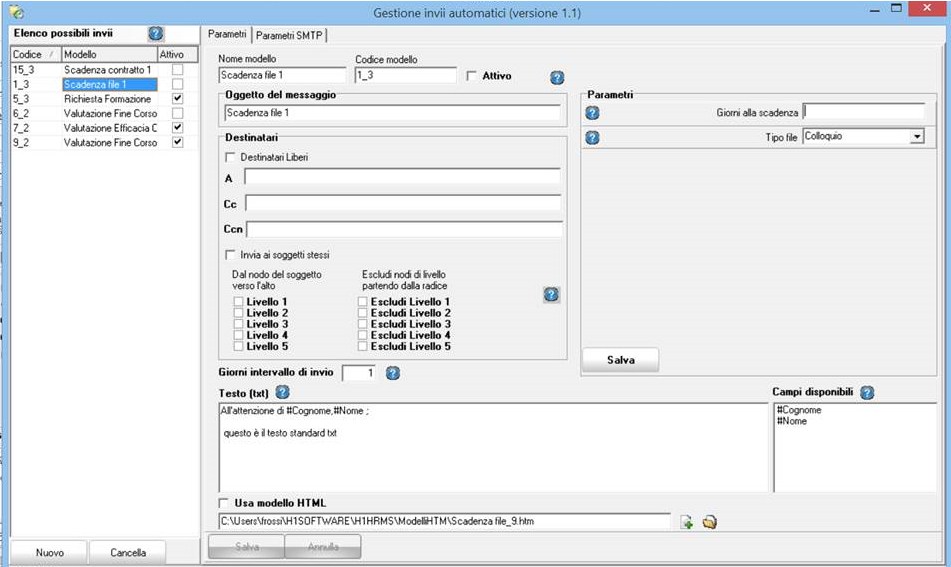 Modulo invii automatici Alert del personale ebc consulting h1 hrms 2