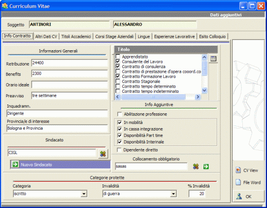 Gestione del curriculum del personale in anagrafica di H1 Hrms