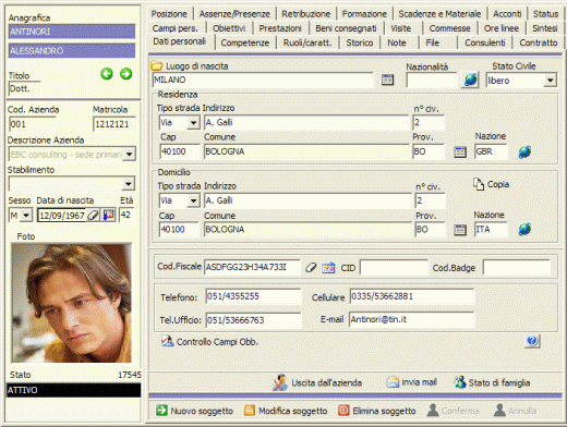 Dettaglio di anagrafica del personale in H1 hrms